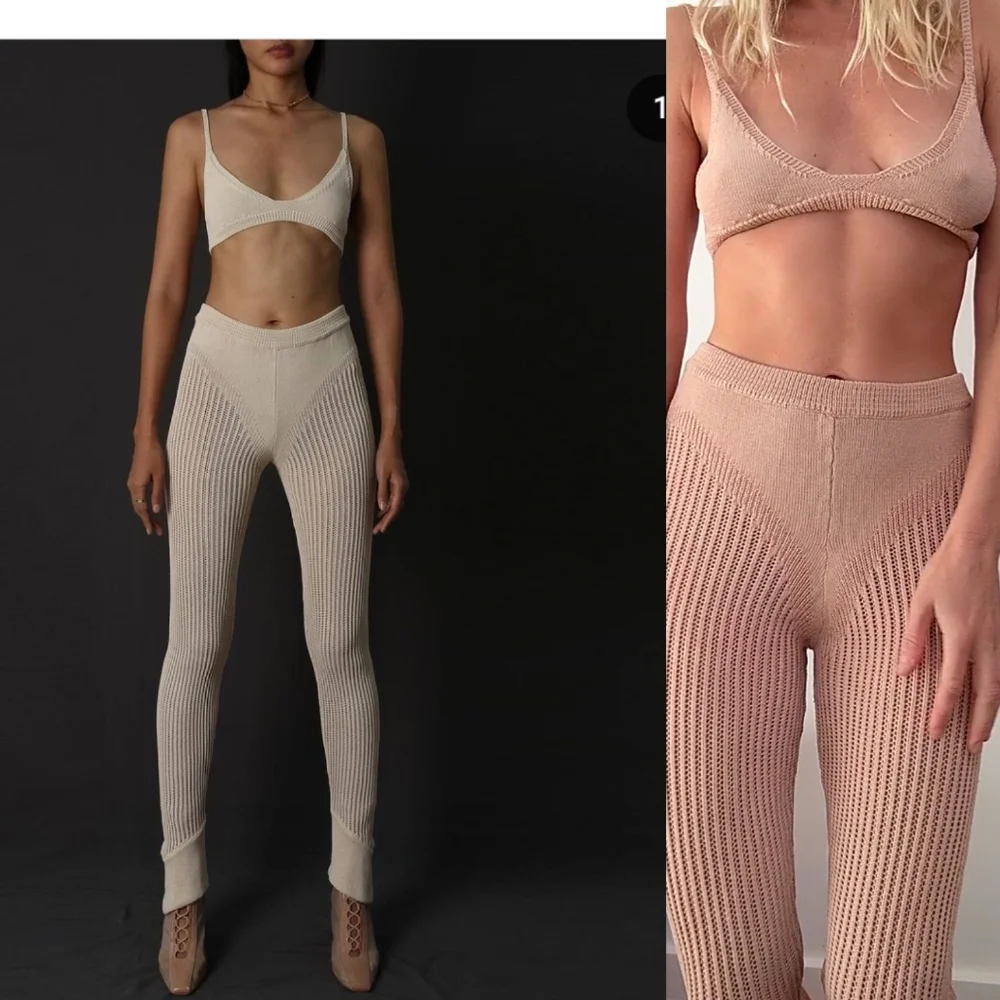 NWT Ruve Shop SET knit futuristic natural almond tan pant set XS - Picture 1 of 9